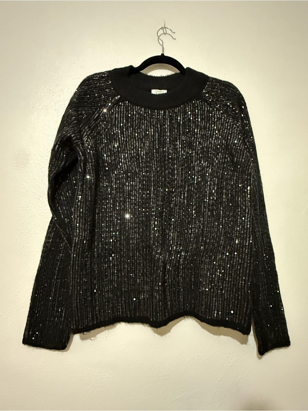 Crown & Ivy Black Sequin Ribbed Crewneck Sweater. Sz M. NWT.